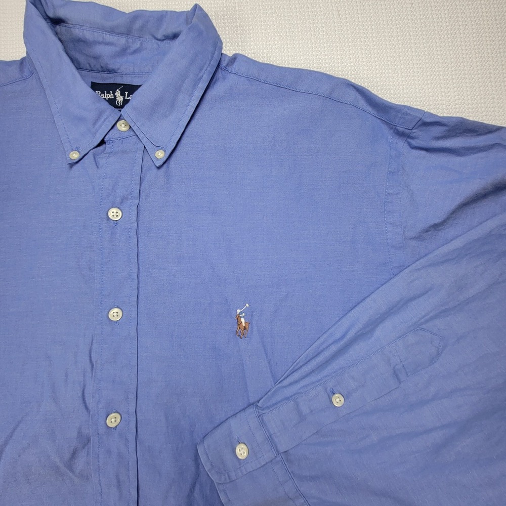 Ralph Lauren Yarmouth Long Sleeve Cotton Button Down Shirt Blue Men's Size‎ 17.5